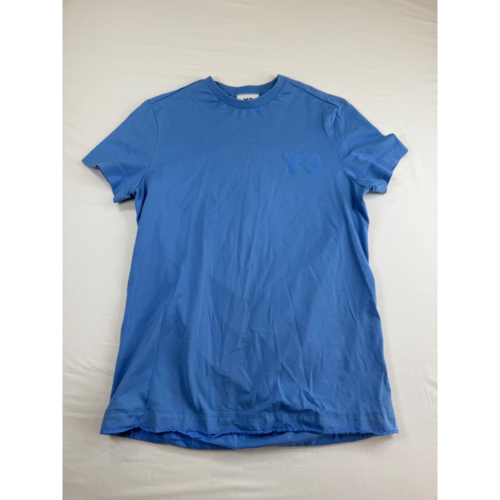 Y-3 Yohji Yamamoto Adidas Mens Blue Raised Logo Short Sleeve T-Shirt Size‎ M